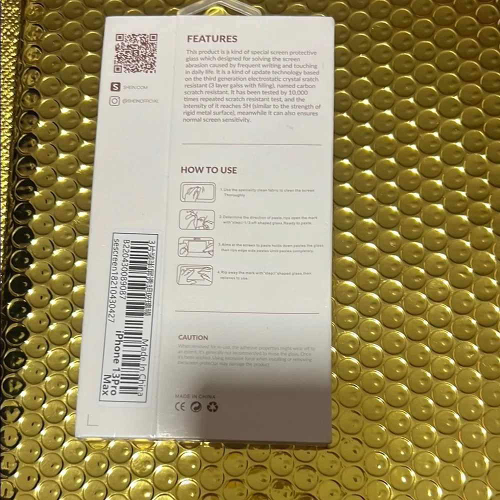 SHEIN Holographic Screen Protector with Gold Packaging